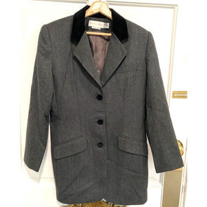 Casual Corner - 100% Wool long Blazer Velvet Collar dark Gray women's size 12